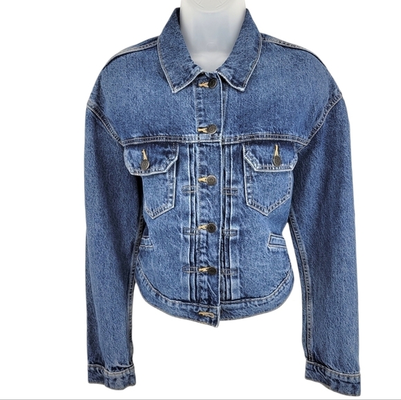Old Navy Womens Cropped Jean Jacket 100% Cotton Denim Size M - Picture 1 of 10